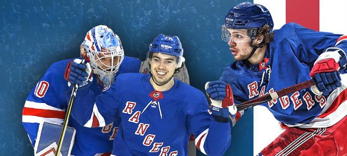 Rangers pokračují v úspěšném rebuiltu, na obrázku zleva jedny z hlavních tváří obrození: gólman Alexandar Georgijev, Filip Chytil a Artěmij Panarin