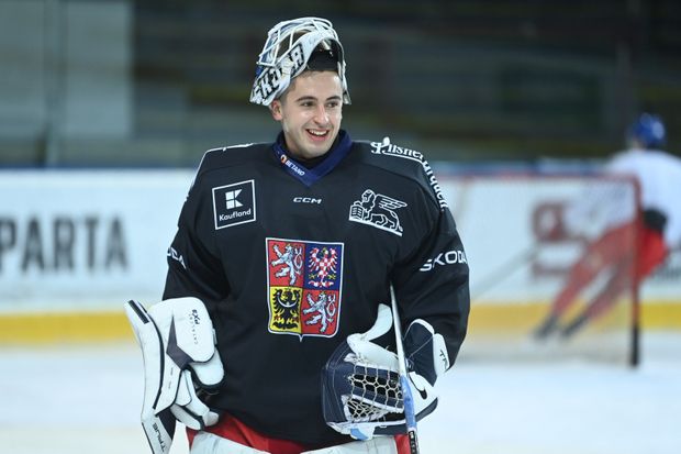 Gólman Dominik Pavlát na tréninku hokejové reprezentace Gólman Dominik Pavlát na tréninku hokejové reprezentace