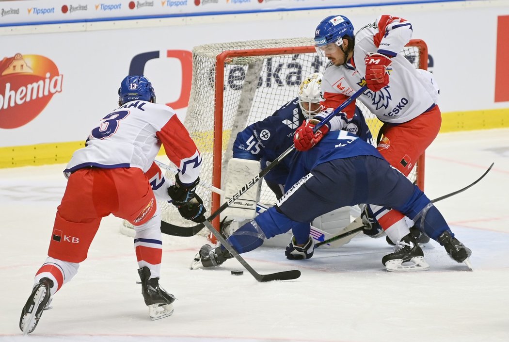 Čeští hokejisté v zápase proti Finsku