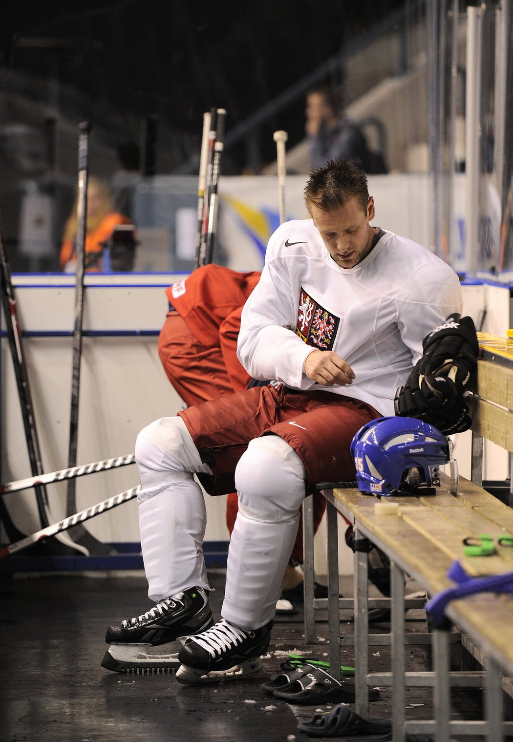 Jan Hejda na tréninku české reprezentace při mistrovství světa 2013 ve Švédsku