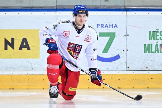 Útočník Dominik Kubalík na reprezentačním tréninku Útočník Dominik Kubalík na reprezentačním tréninku