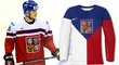 Nové dresy (vlevo) hokejové reprezentace, které nahradily variantu s vlajkou