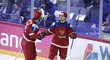 Ruští hokejisté do dvaceti let se radují z gólu do české sítě v úvodním zápase MS ve Finsku