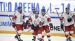 Čeští hokejisté se radují z gólu do sítě Finska