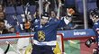 Finský útočník Jukka Peltola se raduje z druhé vstřelené branky v zápase proti Švédsku