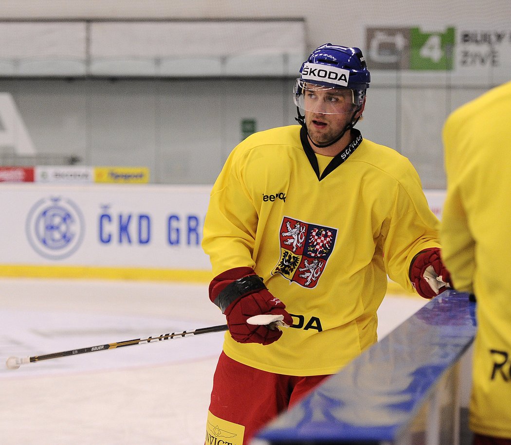 Jakub Kindl na tréninku české reprezentace