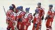 Čeští hokejisté se radují po výhře nad Ruskem v samostatných nájezdech