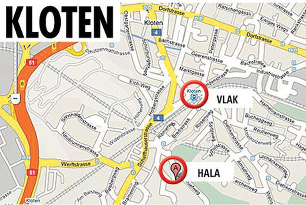 Kloten - Cesta z nádraží na stadion Kloten - Cesta z nádraží na stadion