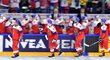 Čeští hokejisté se radují z úspěšné gólové akce
