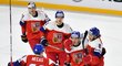 Čeští hokejisté oslavují gól do sítě Švýcarska