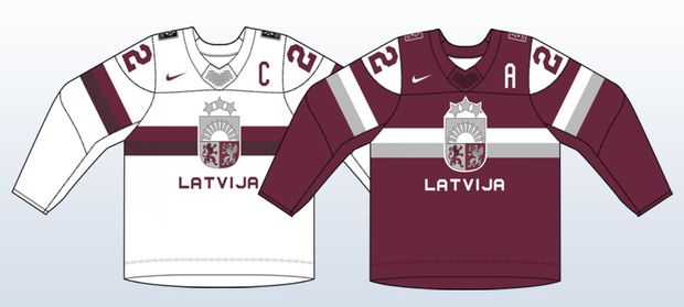 Dresy hokejistů Lotyšska pro mistrovství světa v Česku 2024 Dresy hokejistů Lotyšska pro mistrovství světa v Česku 2024