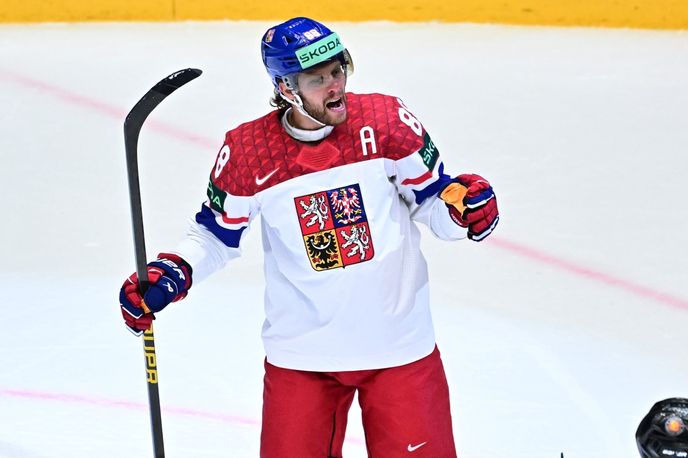 David Pastrňák po vstřelení dalšího gólu na mistrovství světa David Pastrňák po vstřelení dalšího gólu na mistrovství světa