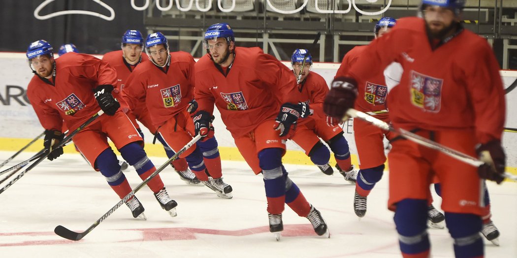 Pavel Musil (vlevo), Martin Hanzl (třetí zleva) a Jakub Herman (uprostřed) na reprezentačním tréninku