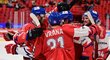 Čeští hokejisté se radují z branky v utkání proti Finsku