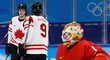 Owen Power a Corban Knight slaví gól Kanady v utkání proti Číně
