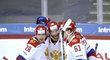Michail Grigorenko (uprostřed) se raduje z ruského gólu proti Švýcarsku