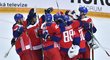 Čeští hokejisté slaví výhru v přípravném zápase s Ruskem