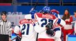 České hokejistky se radují z gólu na olympijském turnaji