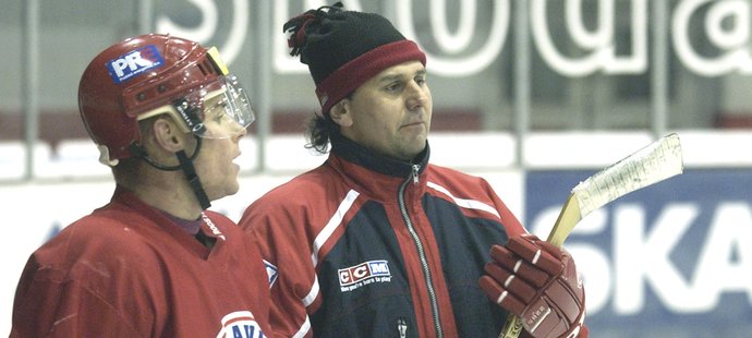 Radek Duda s Vladimírem Růžičkou na tréninku Slavie v roce 2003
