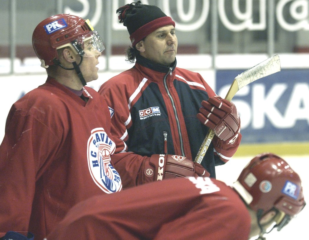 Radek Duda s Vladimírem Růžičkou na tréninku Slavie v roce 2003