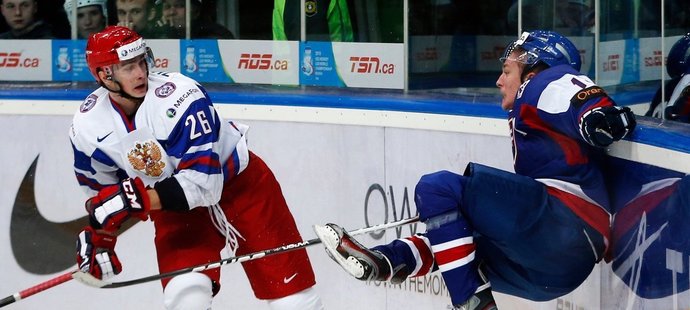 Utkání hokejového šampionátu do dvaceti let mezi Ruskem a Slovenskem