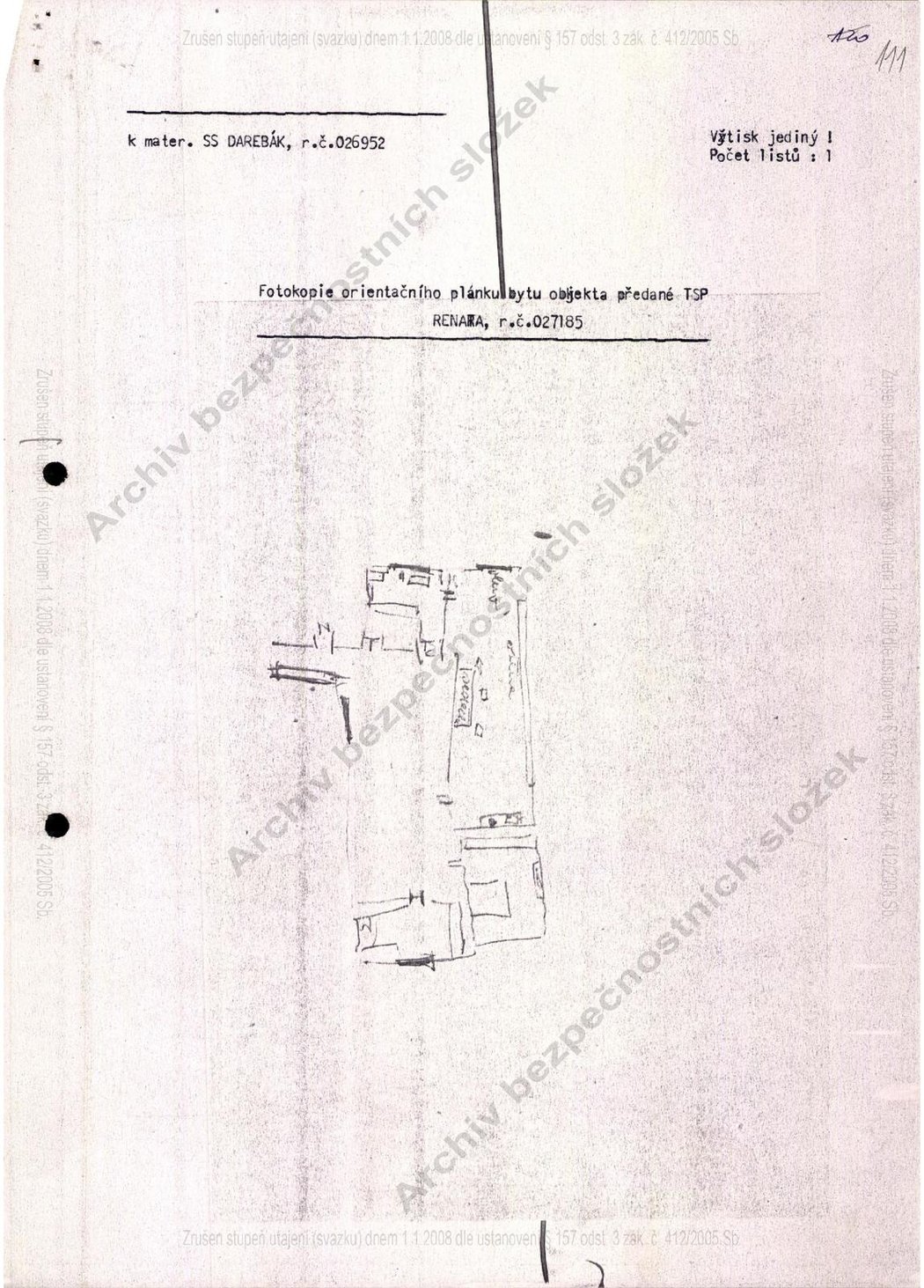 Tomáš Král nakreslil i plánek bytu svého nadřízeného