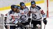 Vítkovičtí hokejisté se radují z prvního gólu utkání proti Třinci