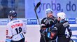 Hokejisté Plzně slaví gól proti Liberci