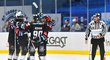 Karlovarští hokejisté se radují z gólu v pátém kole extraligy proti rivalovi z Plzně