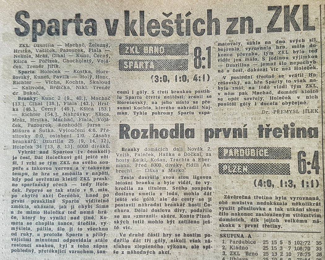 Sparta v kleštích zn. ZKL. (Československý Sport  28. únor 1976)