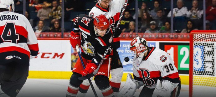 Filip Zadina z Grand Rapids, který třemi body za dvě branky a jednu přihrávku nezabránil domácí porážce s Belleville 3:4 po samostatných nájezdech. (ilustrační foto)