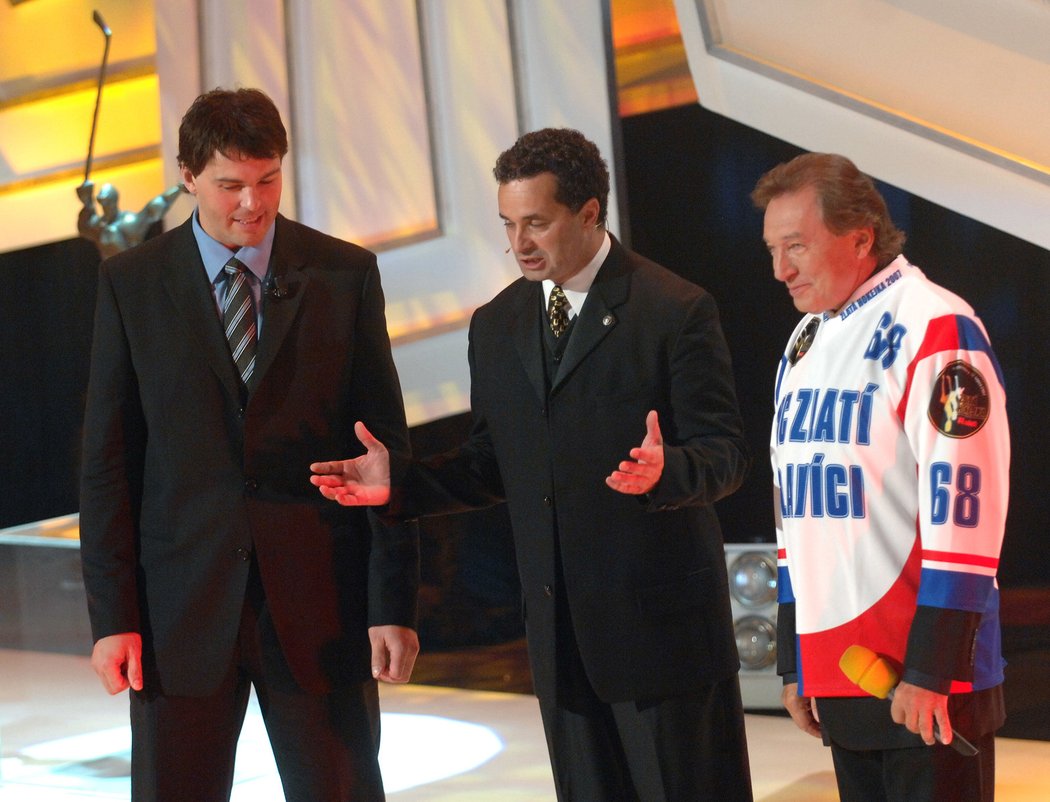 Martin Dejdar s Jaromírem Jágrem a Karlem Gottem na Zlaté hokejce 2007