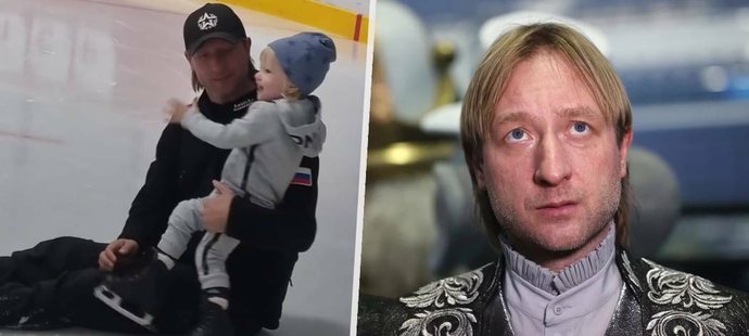 Jevgenij Pljuščenko učí svého nejmladšího syna Arsenije bruslit. Bude z něj nová krasobruslařská hvězda?