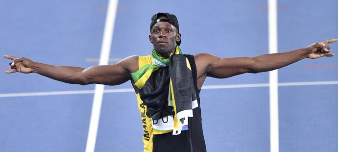 Usain Bolt v cíli štafety