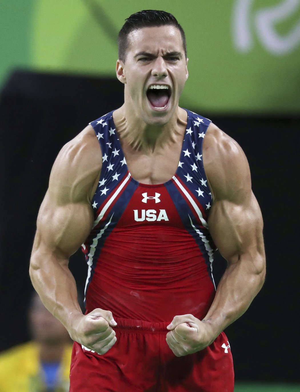 Jake Dalton při závodě gymnastů na OH v Riu