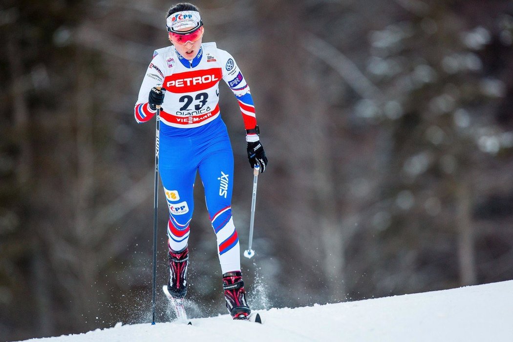 Česká lyžařka Kateřina Beroušková na závodě Světového poháru v Planici