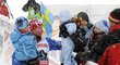 Lukáš Bauer na mistrovství světa v Liberci se svými dětmi, které mu fandily se švédsko vlajkou