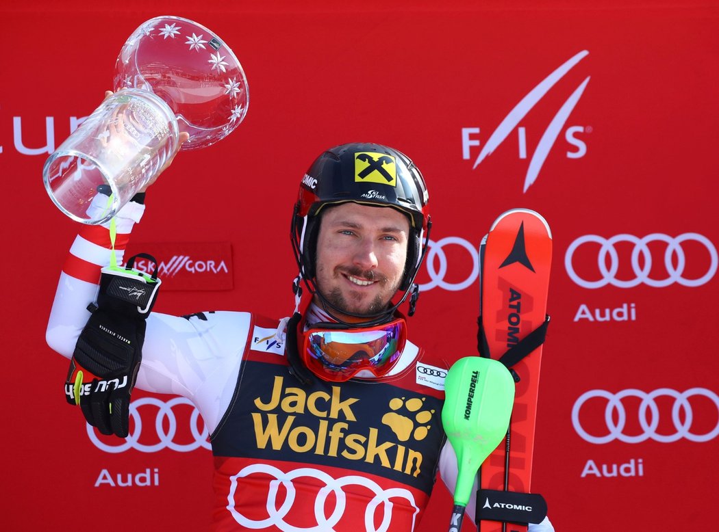 Marcel Hirscher už má jistý velký křišťálový glóbus pro celkového vítěze Světového poháru.