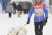 Eva Vrabcová-Nývltová se po areálu SP v Novém Městě na Moravě procházela se psem, sama ještě závodit nemohla