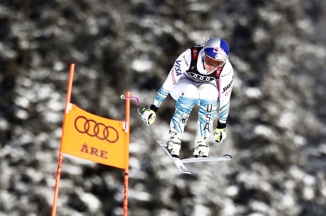 Americká lyžařka Lindsey Vonnová během sjezdu na mistrovství světa v Aare