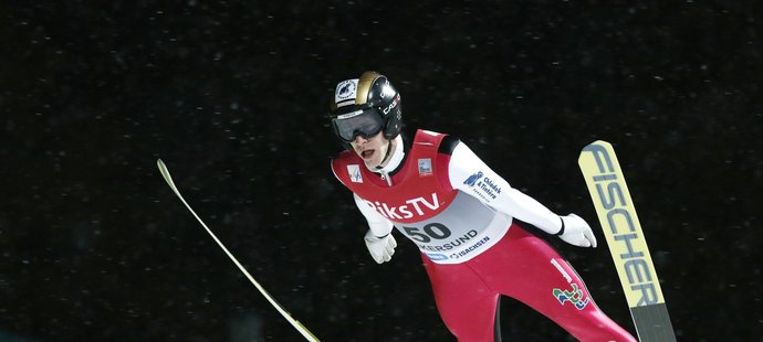 Roman Koudelka v tréninku na SP v letech na lyžích ve Vikersundu