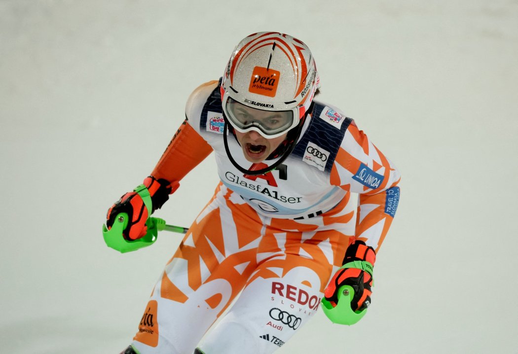 Radost Petry Vlhové z prvního vítězství ve slalomu v sezoně
