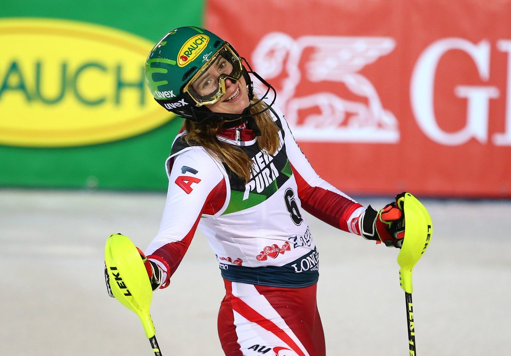 Katharina Liensbergerová po svém druhém kole slalomu SP v Záhřebu