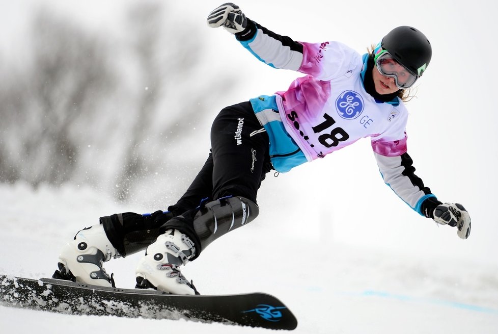 Ester Ledecká na trati světového šampionáto ve snowboardu, kde se porpvé stala juniorskou mistryní světa