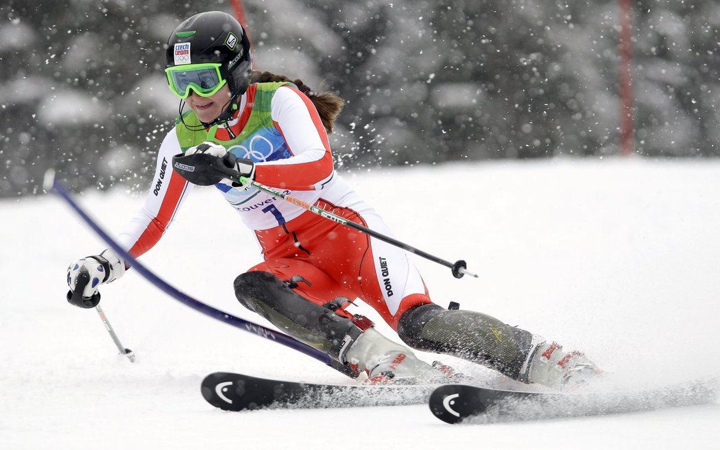 Šárka Záhrobská při prvním kole olympijského slalomu