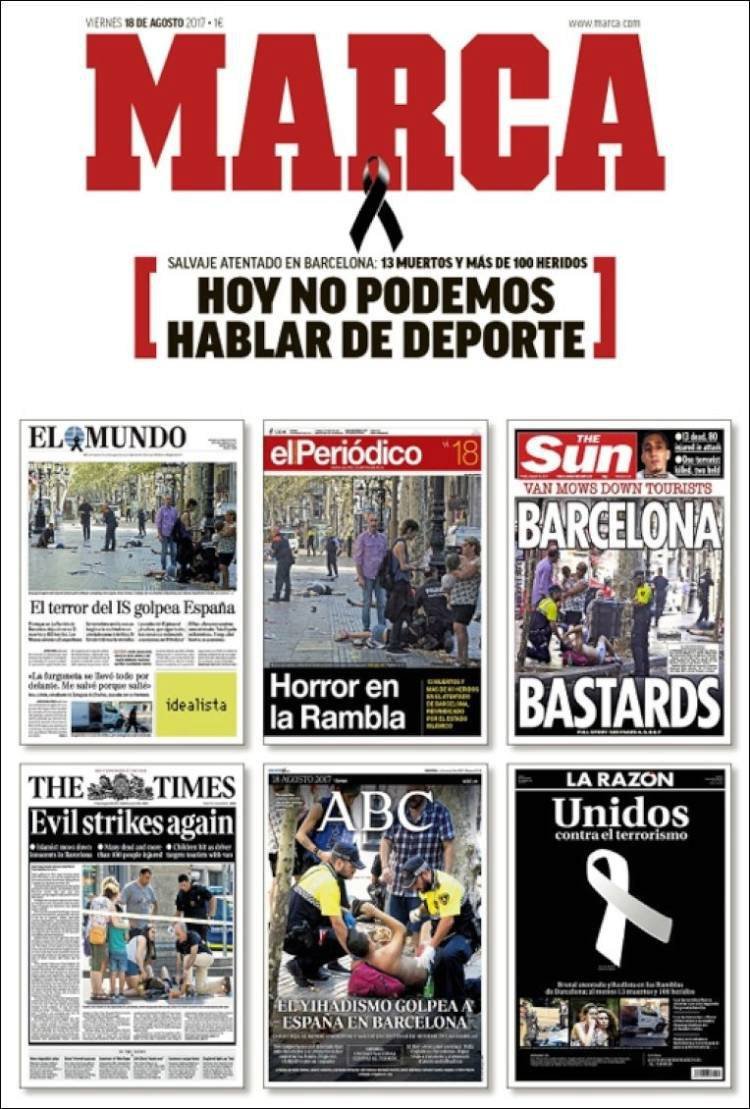 Deník Marca vyšel den po teroristických útocích s titulkem: Dnes se nemůžeme bavit o sportu