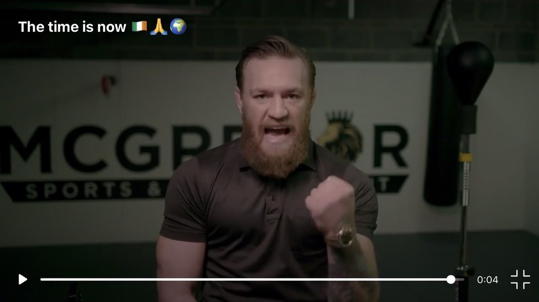 Conor McGregor na Instagramu vyzval Irsko a celý svět k jednotě v boji s koronavirem