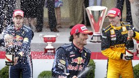 Mark Webber slaví vítězství v GP Monaka