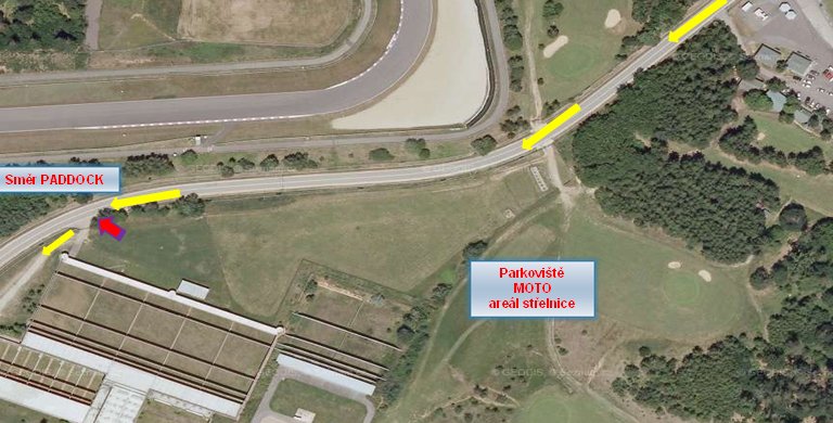 Příjezd:  Úsek č. 1. příjezd na parkoviště Střelnice v areálu Automotodromu – určeno pro MOTO
