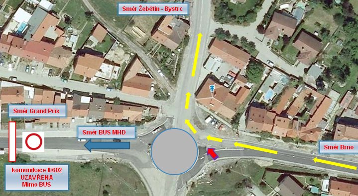 Příjezd:  Úsek č. 4 – Troubsko VESELKA. křižovatka silnic Brno-Bosonohy + Brno-Bystrc(Žebětín) + komunikace II/602